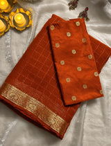 Viscose georgette checks sequins pattern sarees