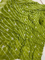 Chiffon lehriya leaf buttis handwork saree