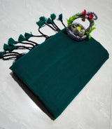 Plain khadi cotton saree with tassels