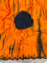 Tie and dye pure chinnon handwork saree