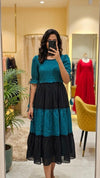 Vichitra silk fabric black and teal stylish maxi frock