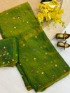 Mirror work soft moss georgette saree