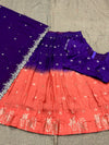 Full stitched purple and rust orange Lehanga