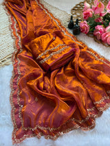 Space silk original handwork gold beads saree