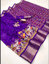 Marshmallow elephant zari weaving saree