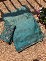 Pure space silk gold glass beads work saree