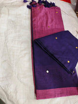 Cotton by Cotton contrast gini work saree with tassels