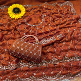 Space silk beads work saree with free desiner purse