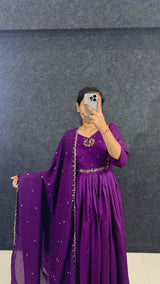 Vichitra silk full stitched anarkali set