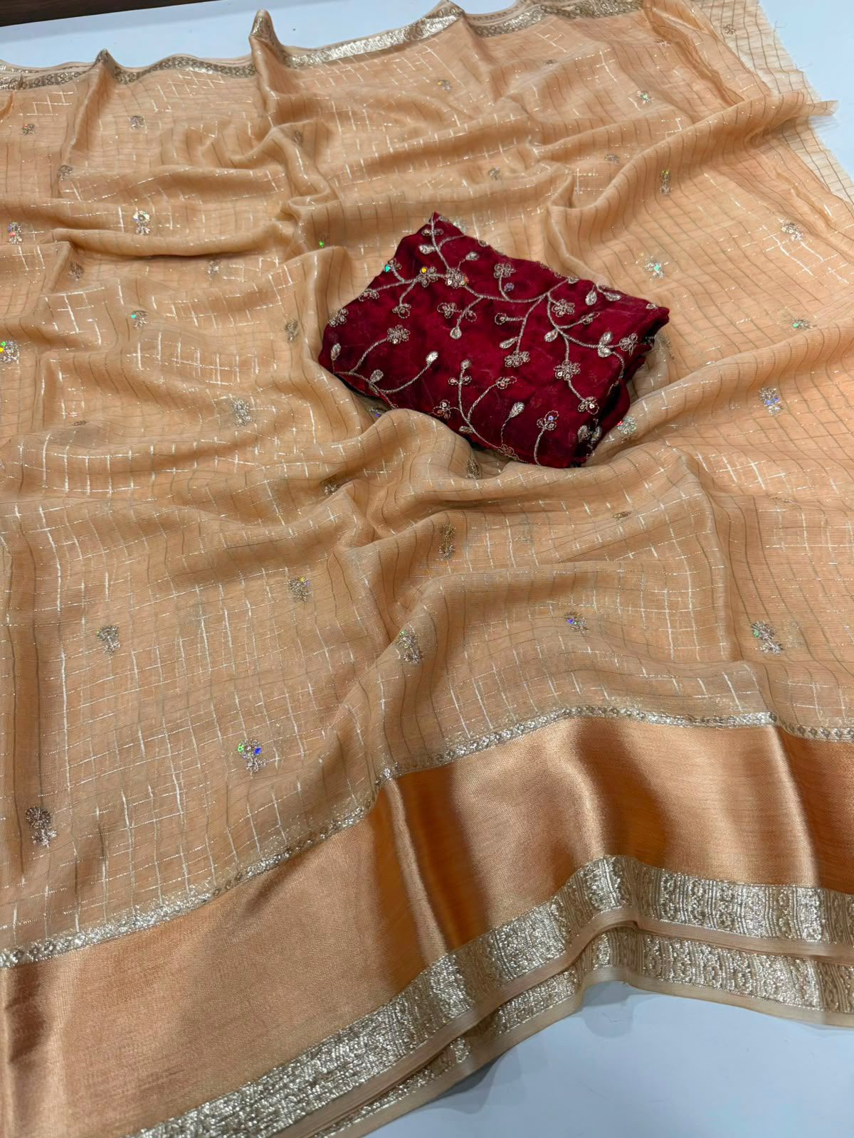 Surabhi- Viscose Georgette weaving checks saree