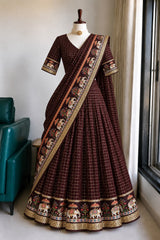 Viscose georgette fully stitched checks lehanga/ half saree