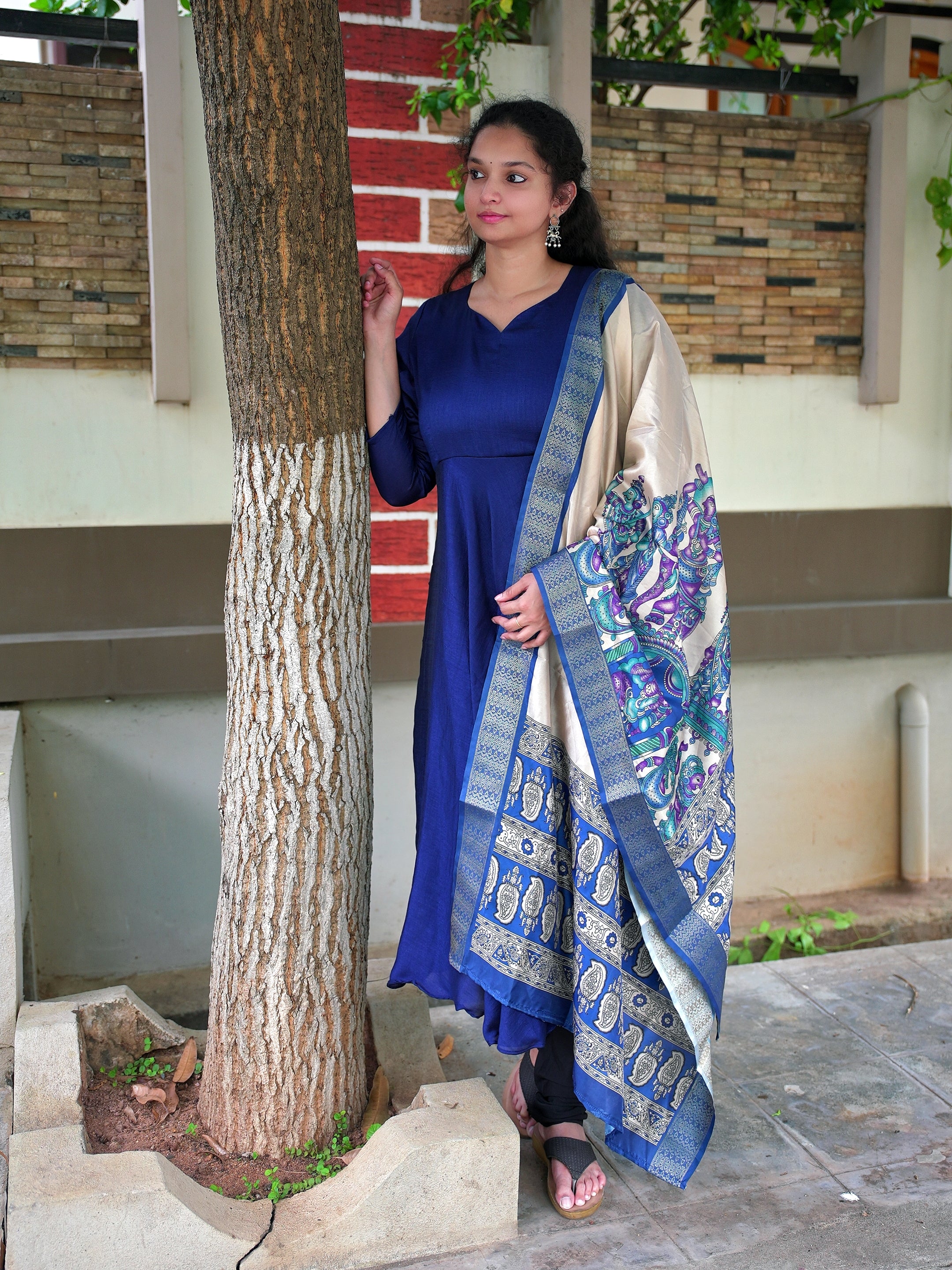 Vichitra silk kalamkari dupatta set