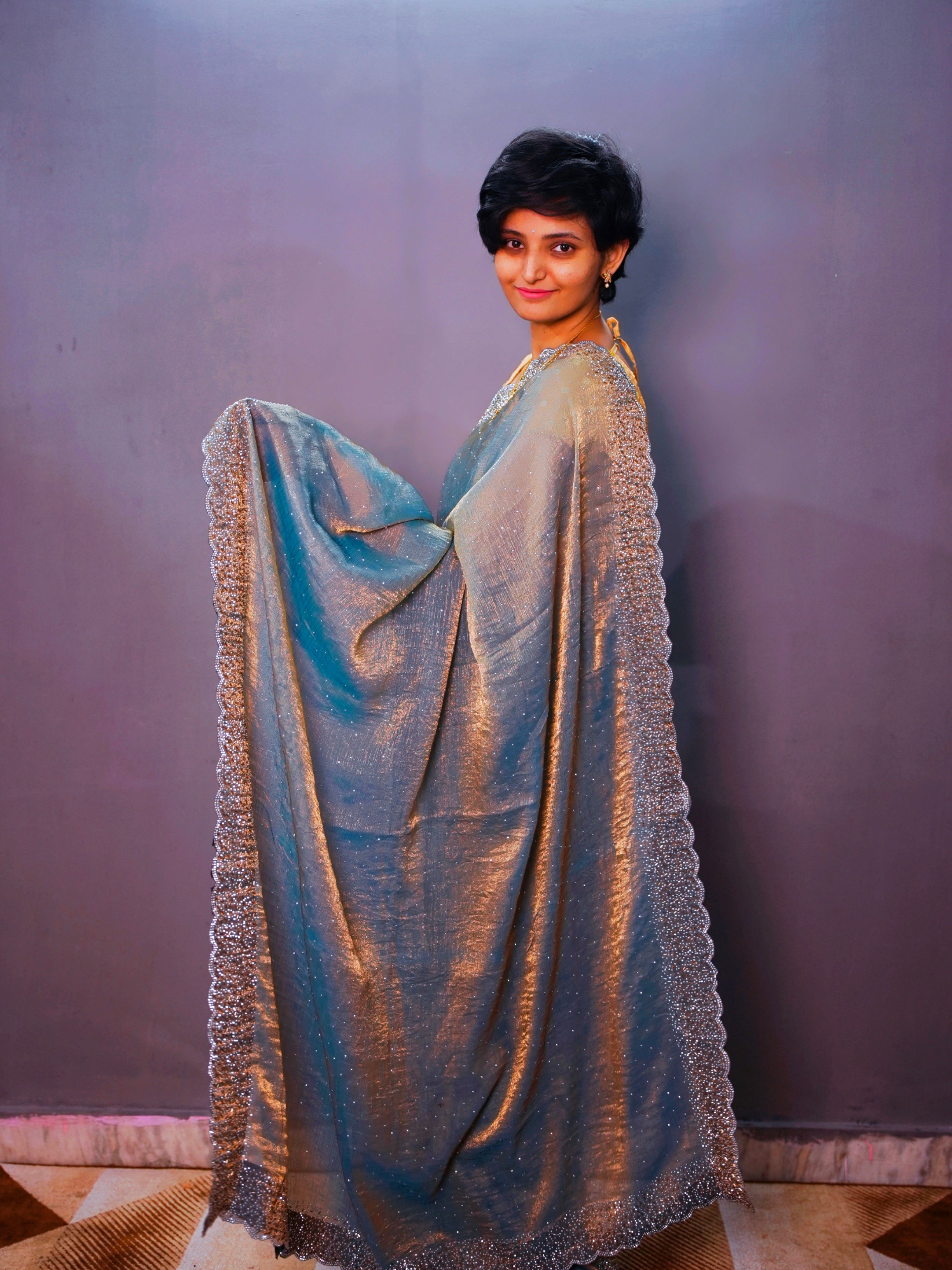 Space silk Diamond work saree