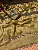 Pure space silk gold glass beads work saree