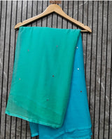 Chiffon mirror patra work dual shade saree