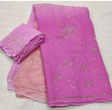 Chiffon pure jaal handwork saree
