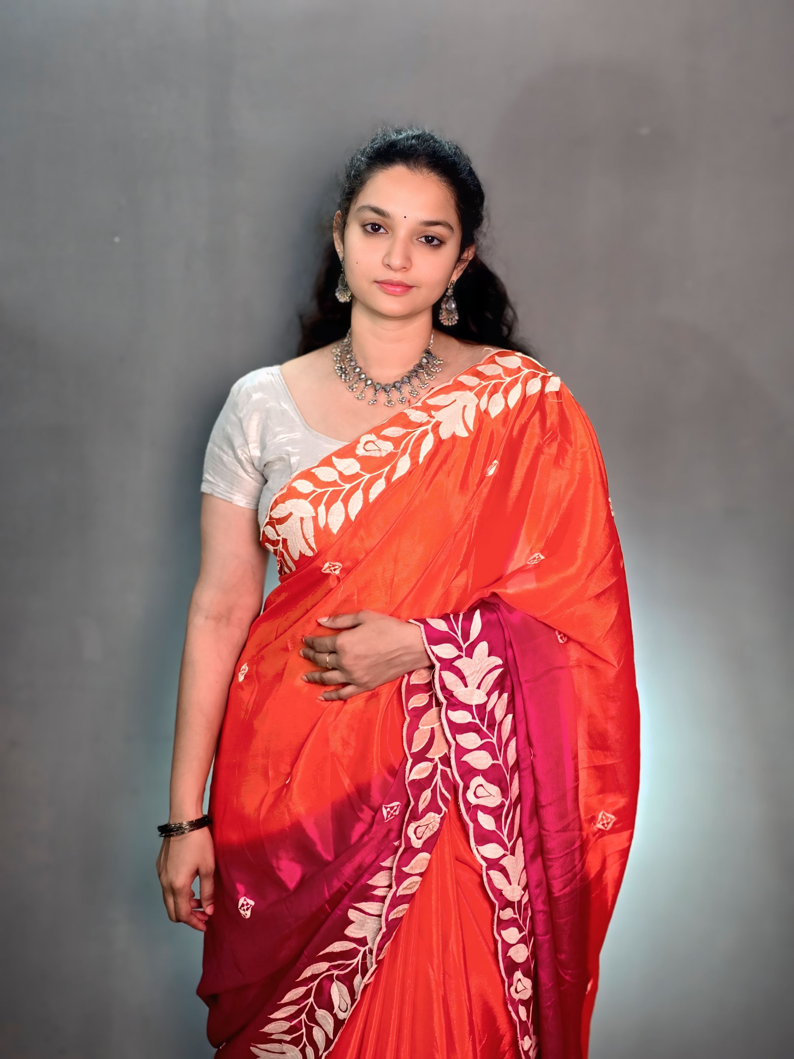 Dual Shade Chinnon Buttis Saree