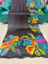 Ajrak gajji silk mirror work saree