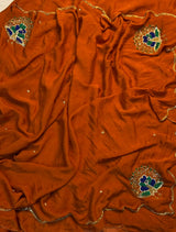 Very soft rangoli crush hand work peacock design saree