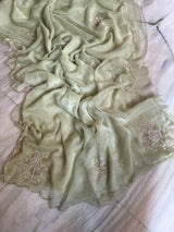Pure chiffon and organza handwork saree