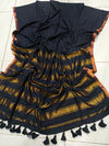 Pure mul cotton zari stripes with tassels saree