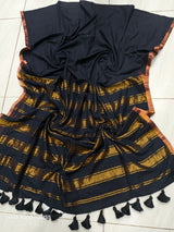 Pure mul cotton zari stripes with tassels saree