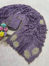 Soft rangoli crush lotus handwork saree