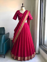 Viscose georgette checks sequins full stitched lehanga/halfsaree