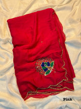 Very soft rangoli crush hand work peacock design saree