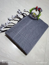 Plain khadi cotton saree with tassels