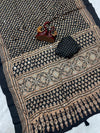 Semi modal crepe silk ajrak mirror saree