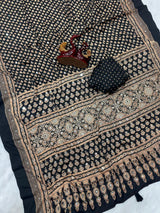 Semi modal crepe silk ajrak mirror saree