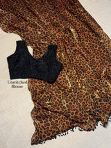 Tiger print space silk stylish saree with unstitched blouse