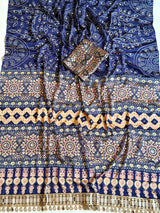 Ajrak design crepe silk mirror saree