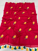 Mul cotton Tulip hand painted saree