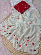 HO silk saree handwork with velvet blouse