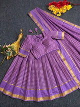 Viscose georgette vintage checks fully stitched half sareee