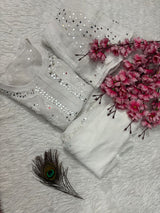 Georgette chikankari heavy Jaal work 3 pc kurti set