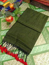 Plain khadi cotton saree with tassels