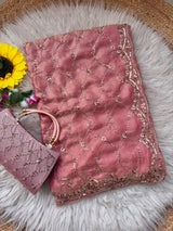 Space silk beads work saree with free desiner purse