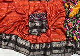 Rust Orange Soft tussar saree kalamkari pallu