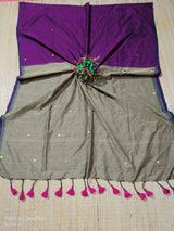 Cotton by Cotton contrast gini work saree with tassels