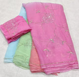 Chiffon pure jaal handwork saree