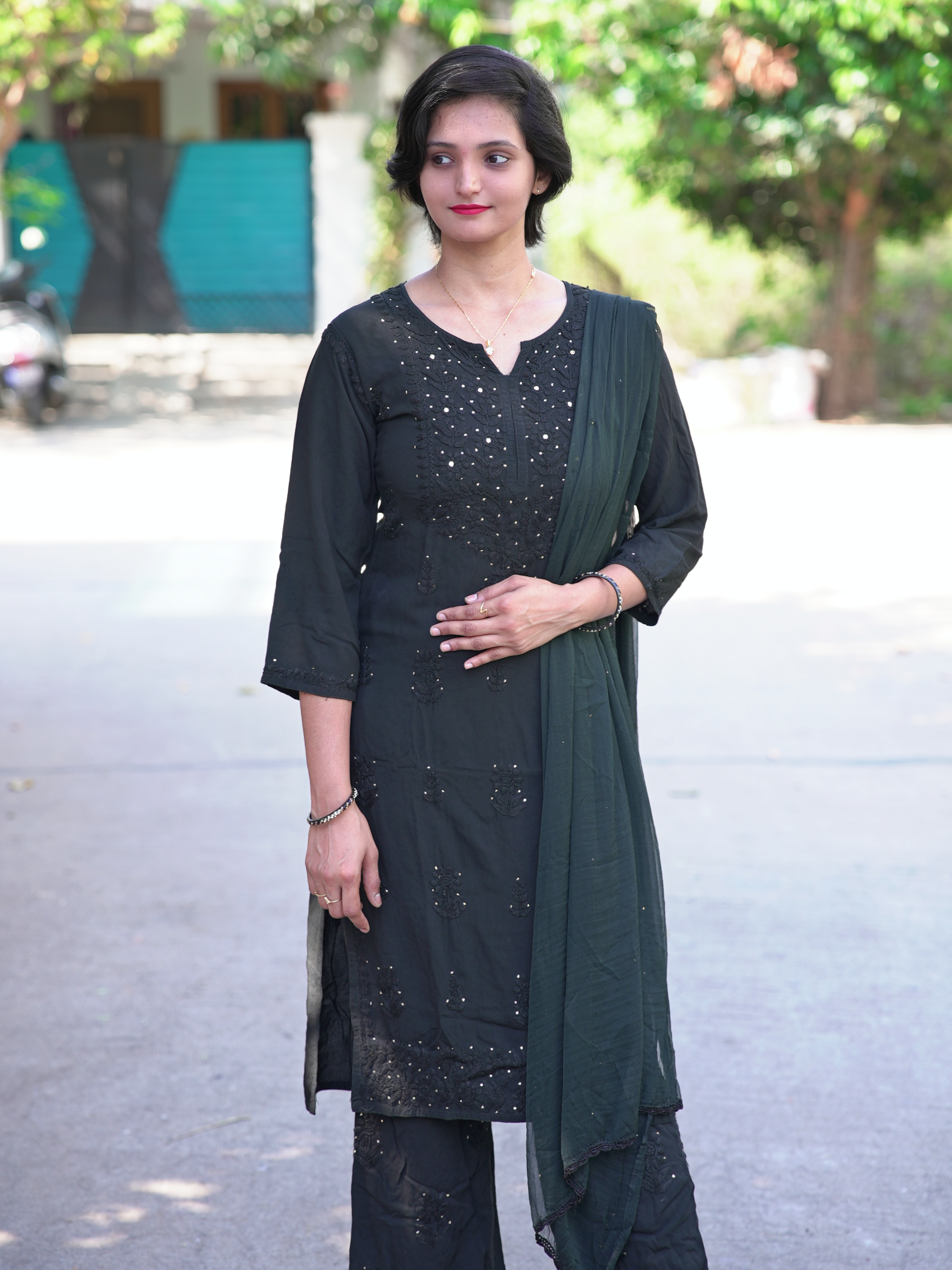 Chikankari Rayon Kurti 3Pc set