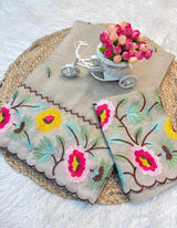 Crunchy fabric cutowork embroidery saree