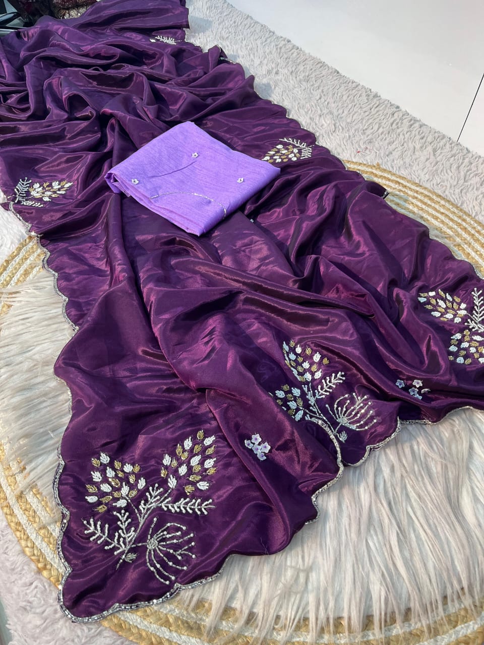 HO silk handwork saree with raw silk blouse