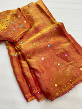 Moss space silk arco mirror work saree