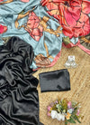 Stylish satin floral printed handwork saree