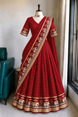 Viscose georgette fully stitched checks lehanga/ half saree