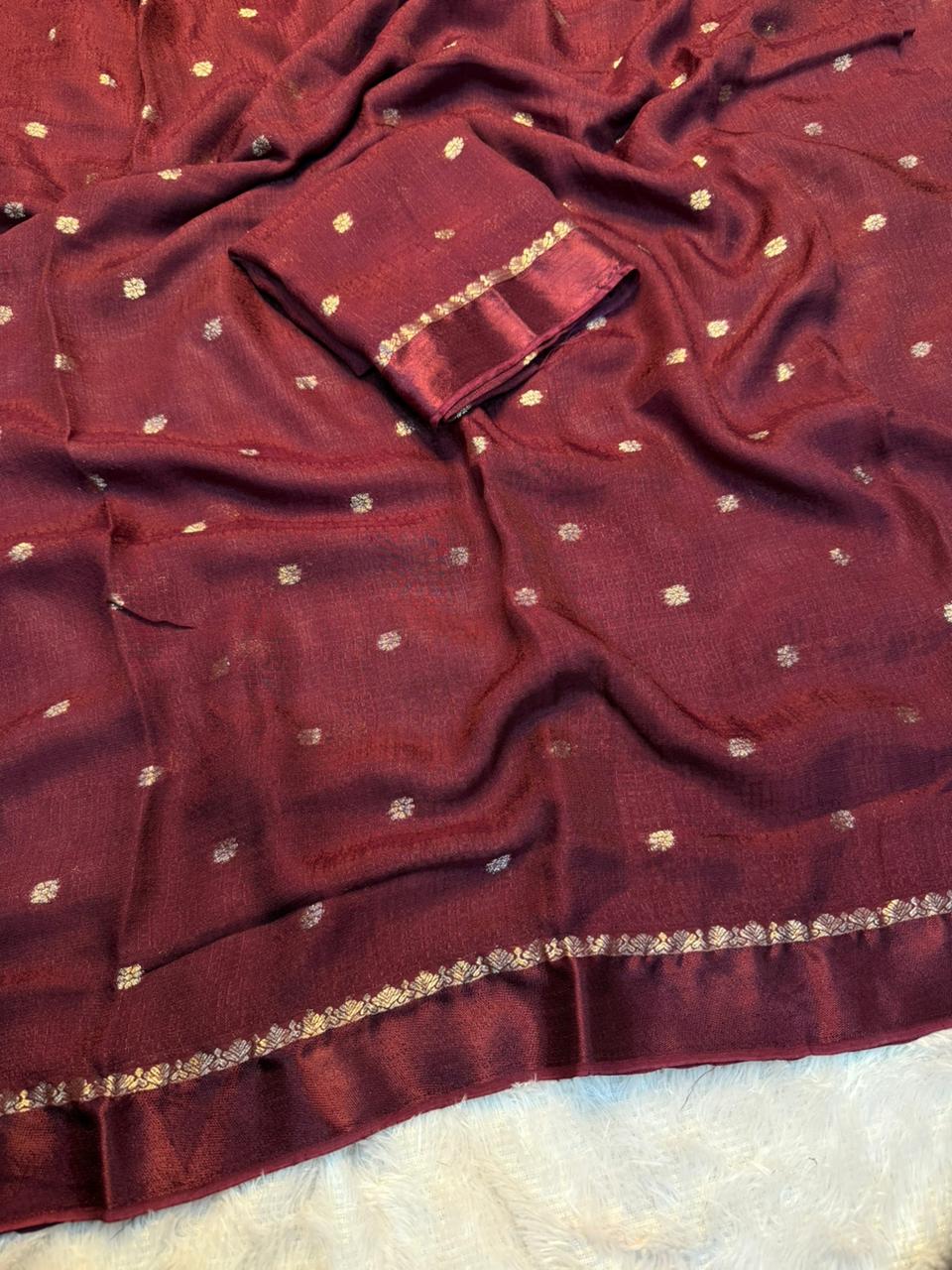 Jute silk viscose buttis saree